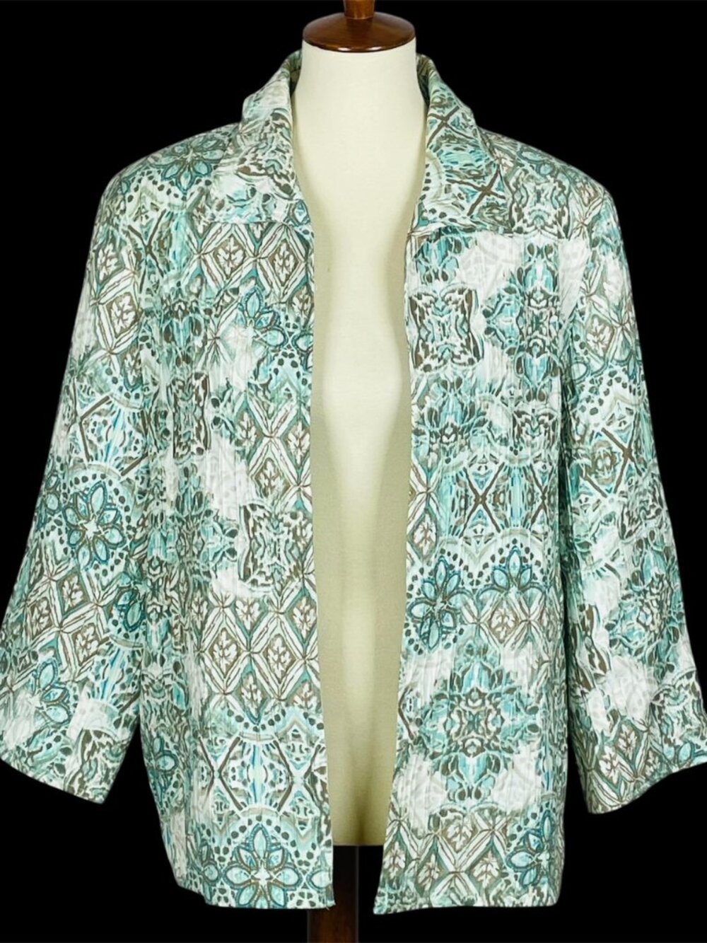 Alfred Dunner Textured Blazer Sz 16 Turquoise Gray Textured Mob Wife Maximalist